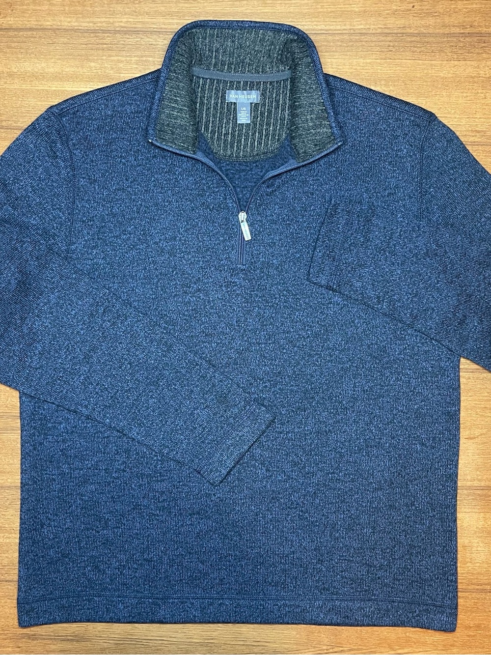 Van Heusen Men's L/G Quarter Zip Blue Marled Sweater Fleece Pullover Jacket